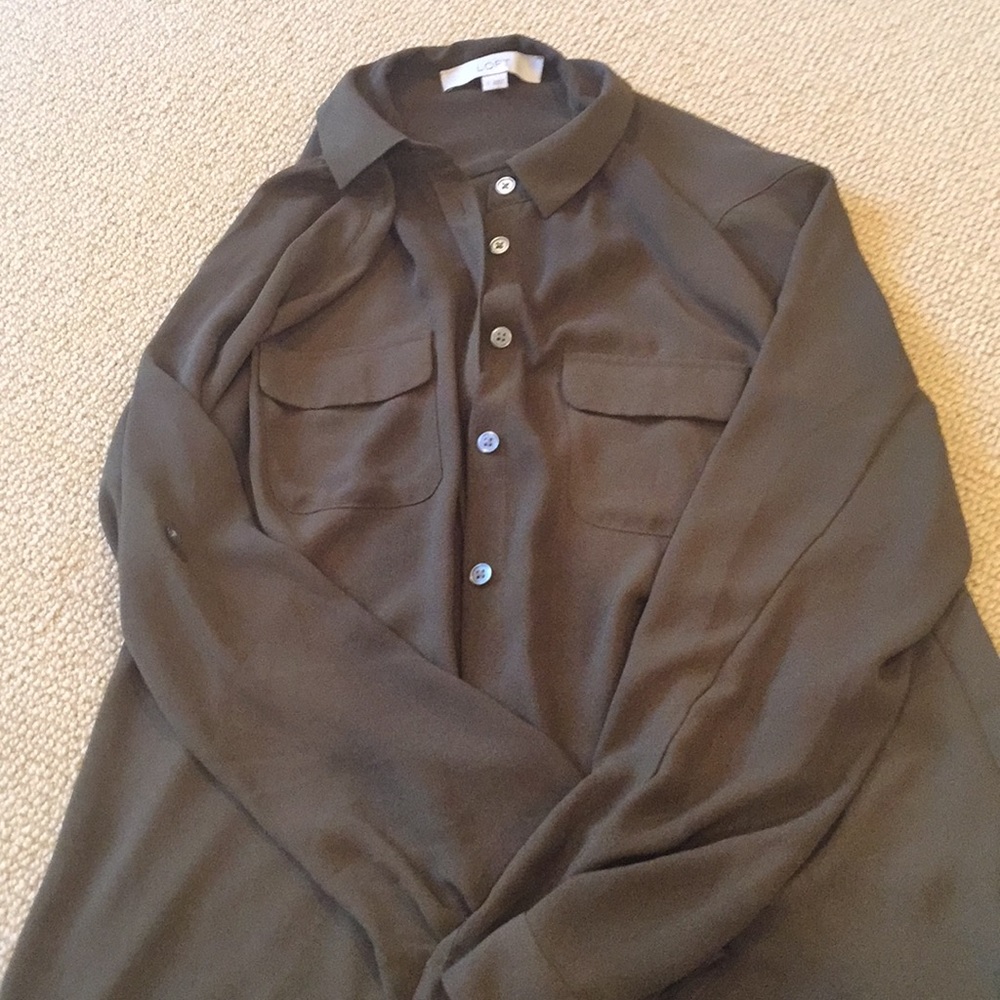 Loft army green sheer top